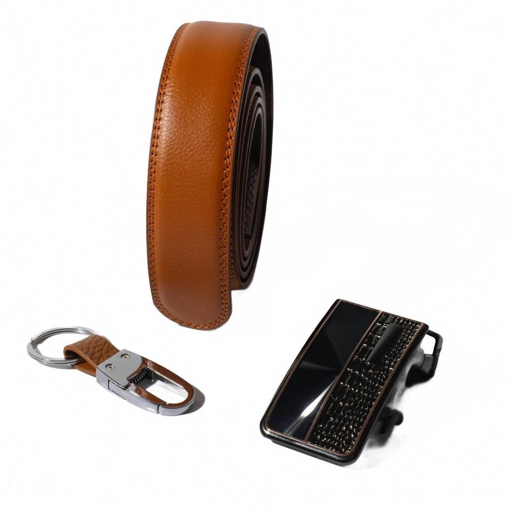 NEW SELINI NEW YORK men's belt, buckle & keychain gift set in brown